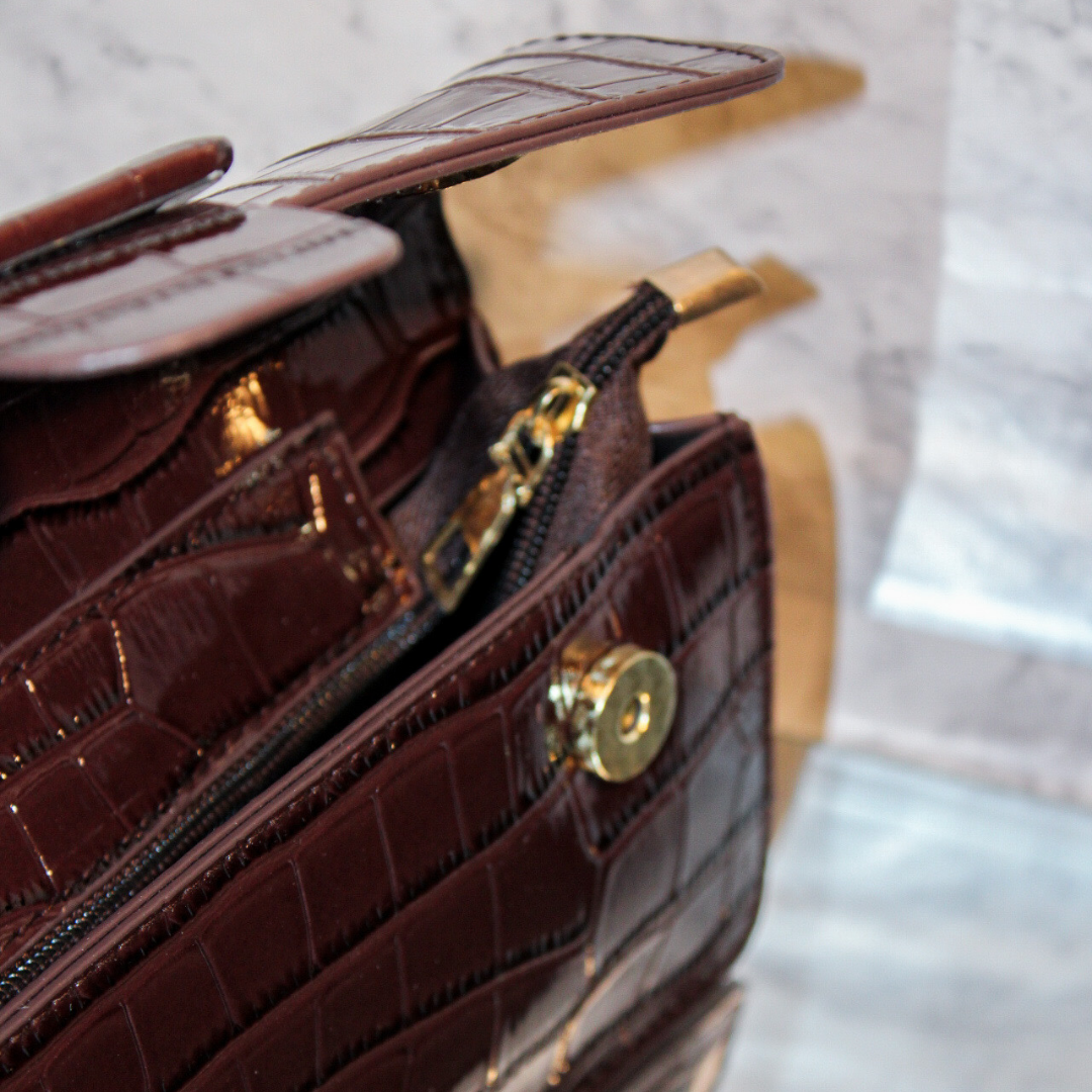 Embossed Croc Patent Leather Shoulder Bag