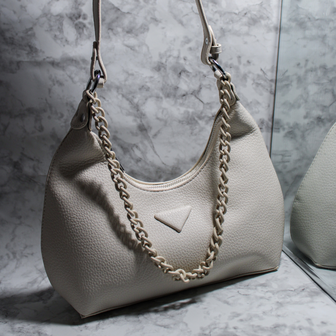 Chain Accent Faux Leather Shoulder Bag