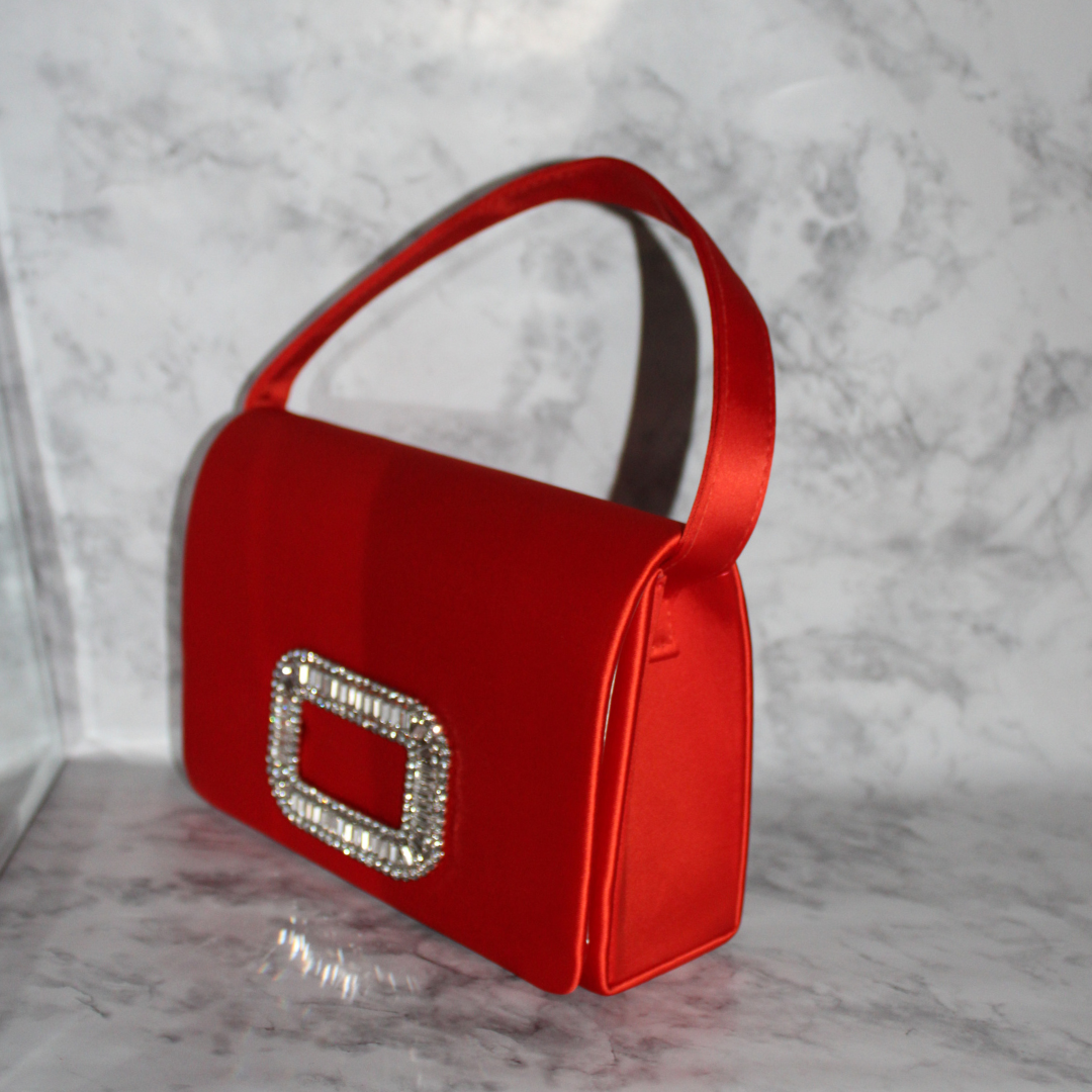 Rhinestone Encrusted Accent Satin Clutch