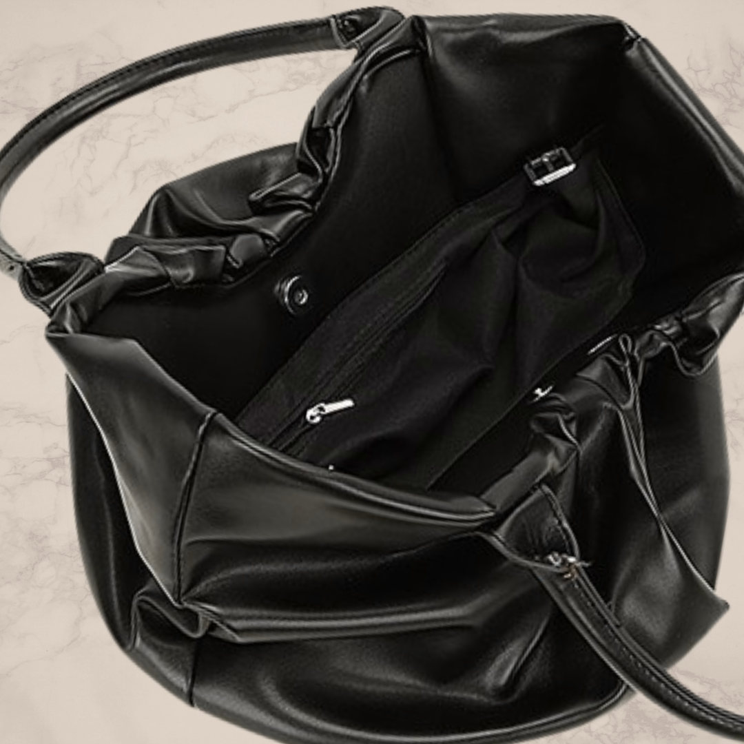 Faux Leather Ruched Tote Bag
