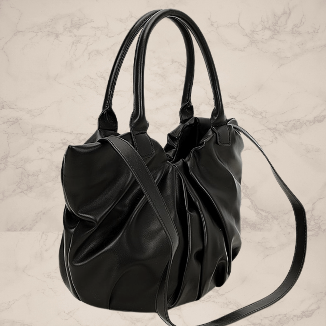 Faux Leather Ruched Tote Bag