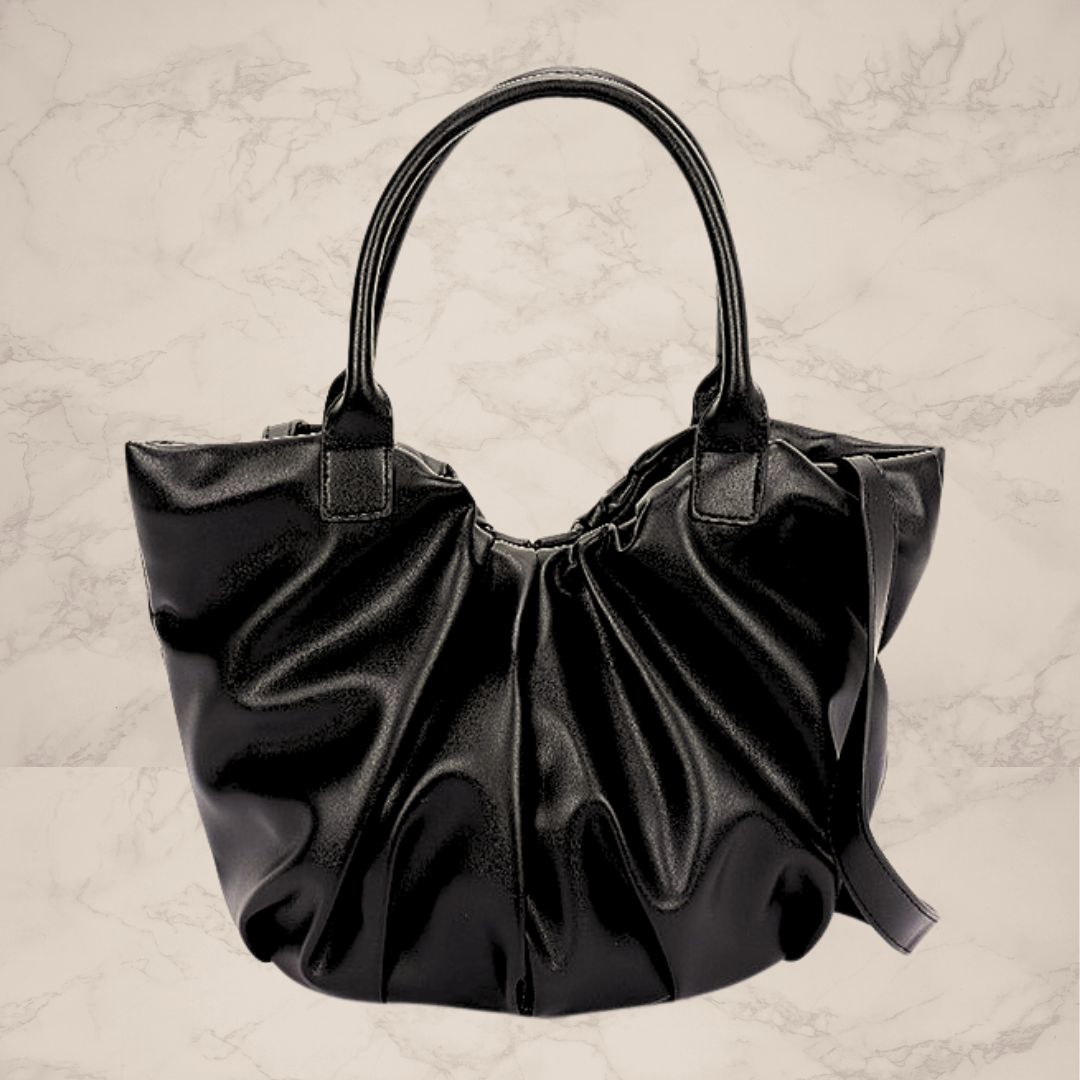 Faux Leather Ruched Tote Bag