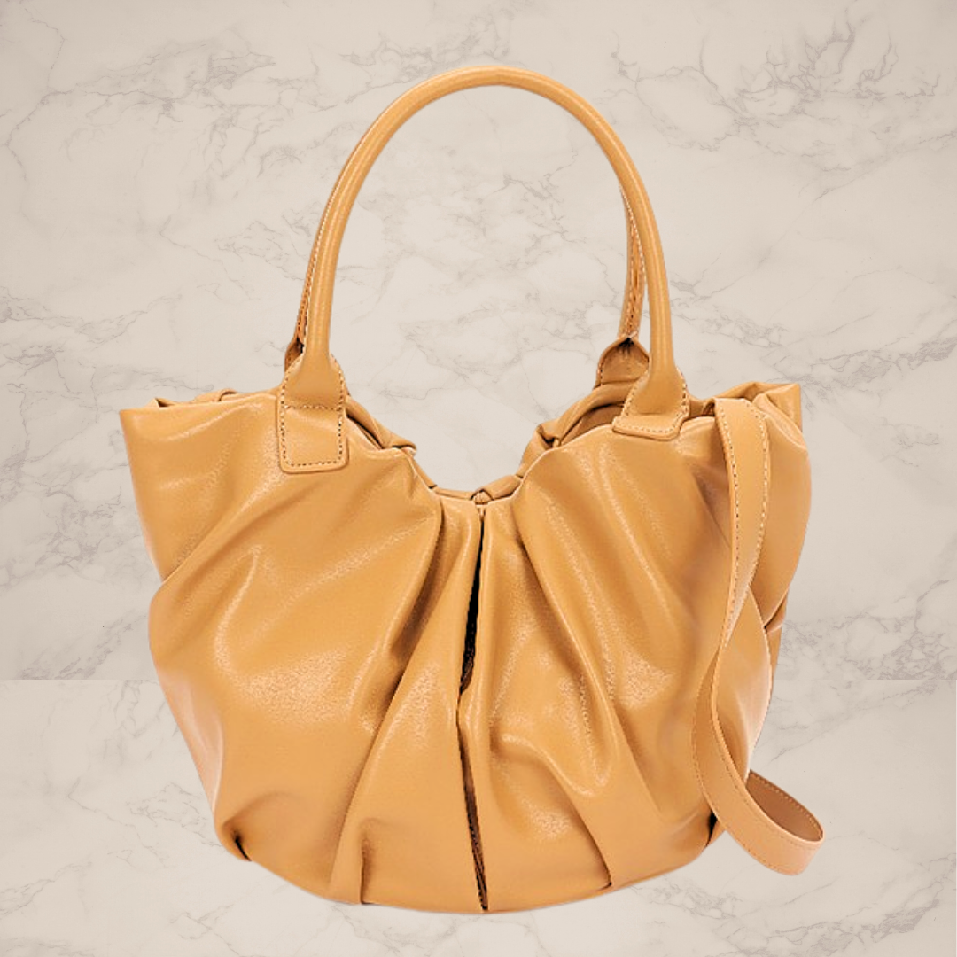 Faux Leather Ruched Tote Bag