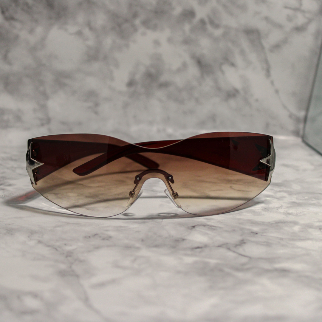Star Decor Rimless Frame Shield Sunglasses