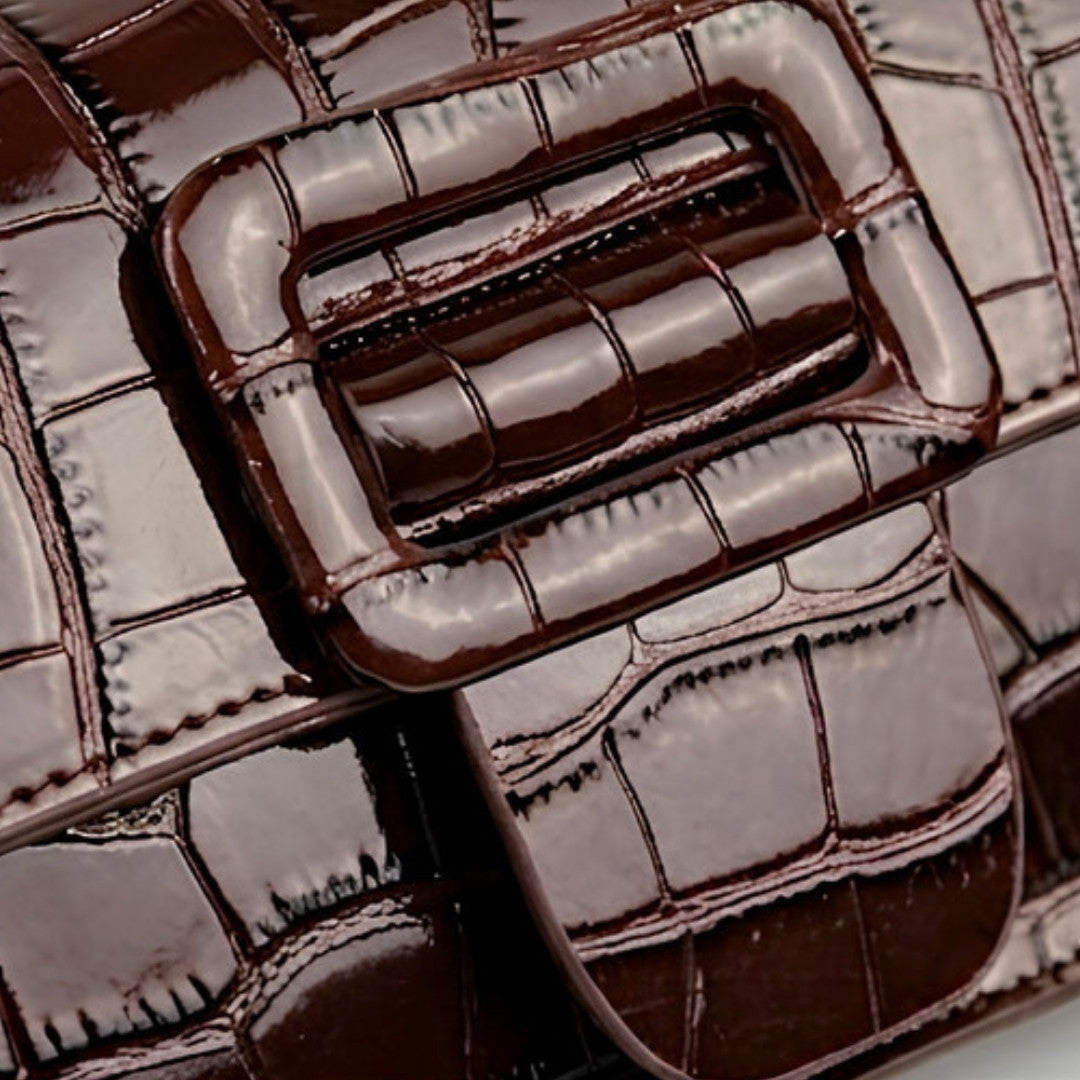 Embossed Croc Patent Leather Shoulder Bag
