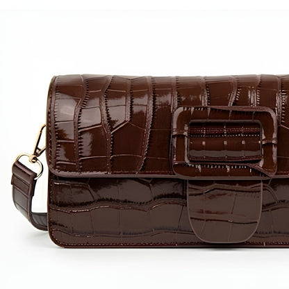 Embossed Croc Patent Leather Shoulder Bag