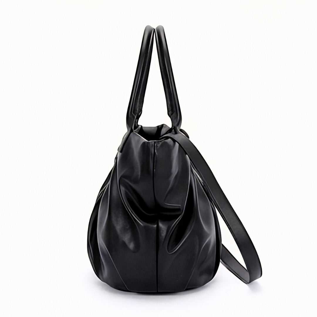 Faux Leather Ruched Tote Bag