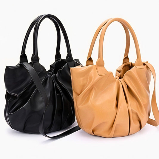 Faux Leather Ruched Tote Bag