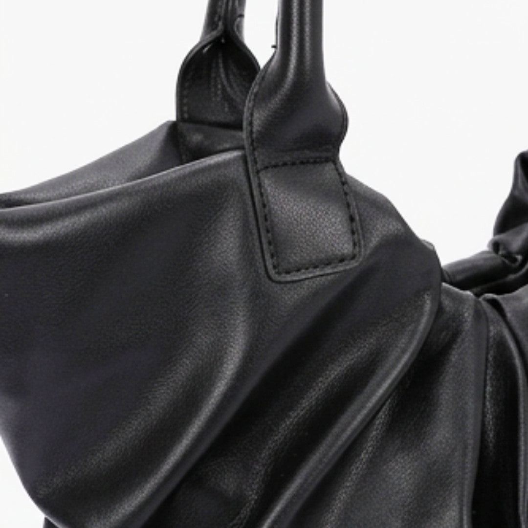 Faux Leather Ruched Tote Bag