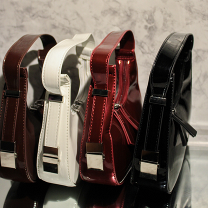 Solid Adjustable Patent Leather Baguette Bag