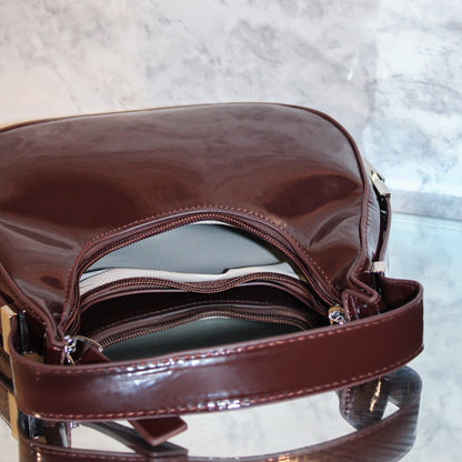 Solid Adjustable Patent Leather Baguette Bag