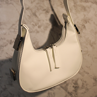 Solid Adjustable Patent Leather Baguette Bag