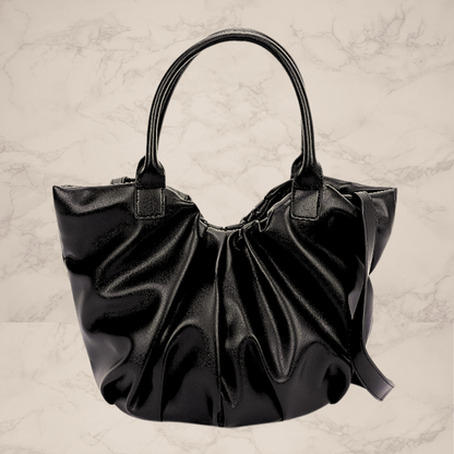 Faux Leather Ruched Tote Bag