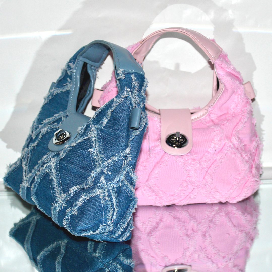 Distressed Diagonal Pattern Denim Clutch Bag